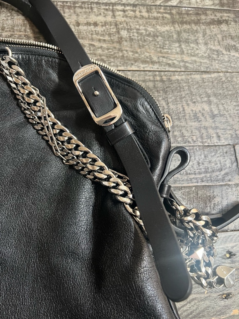 Jimmy Choo Black Quilted Shoulder Bag EUC 11x16x6 silver accent chains charms - Picture 15 of 15
